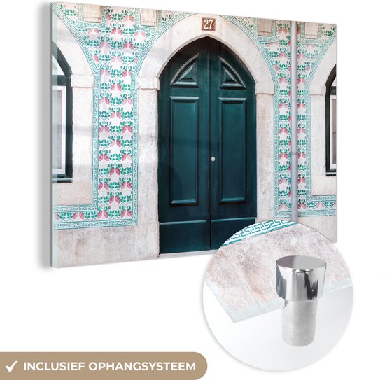 MuchoWow® Peinture sur verre 150x100 cm - Peinture sur verre acrylique - Porte - Bois - Vert - Maison - Photo sur verre - Peintures