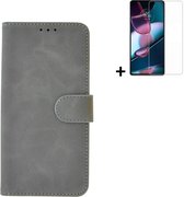 MoDo hoesje voor Motorola Moto G73 - Kunstleer Book Case - Grijs hoesje met screenprotector