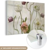 Glasschilderij - Vintage - Bloemen - Stilleven - Roze - Schilderij glas - Foto op glas - 60x40 cm - Acrylglas wanddecoratie