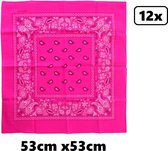 12x Zakdoek fluor roze met motief 53cm x 53cm - Koffieboon thema feest boeren zakdoek festival