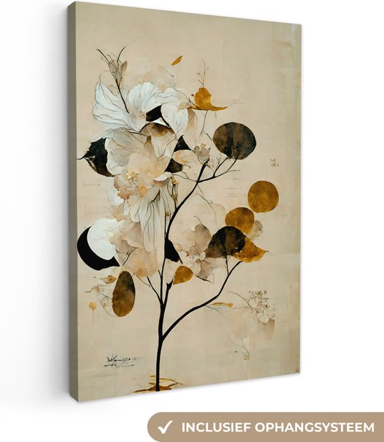 Canvas Schilderij Bloemen - Bladeren - Boom - Pastel - 60x90 cm - Wanddecoratie