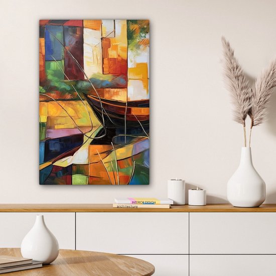 Peinture sur toile 60x90 cm - Décoration murale Abstrait - Art - Bateau - Couleurs - Décoration murale murale salon - Décoration chambre - Accessoires de chambre - Peintures