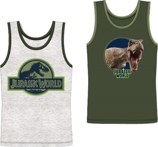 2 pack Jongens onderhemden - Jurassic World - Grijs/Groen - Maat 110/116