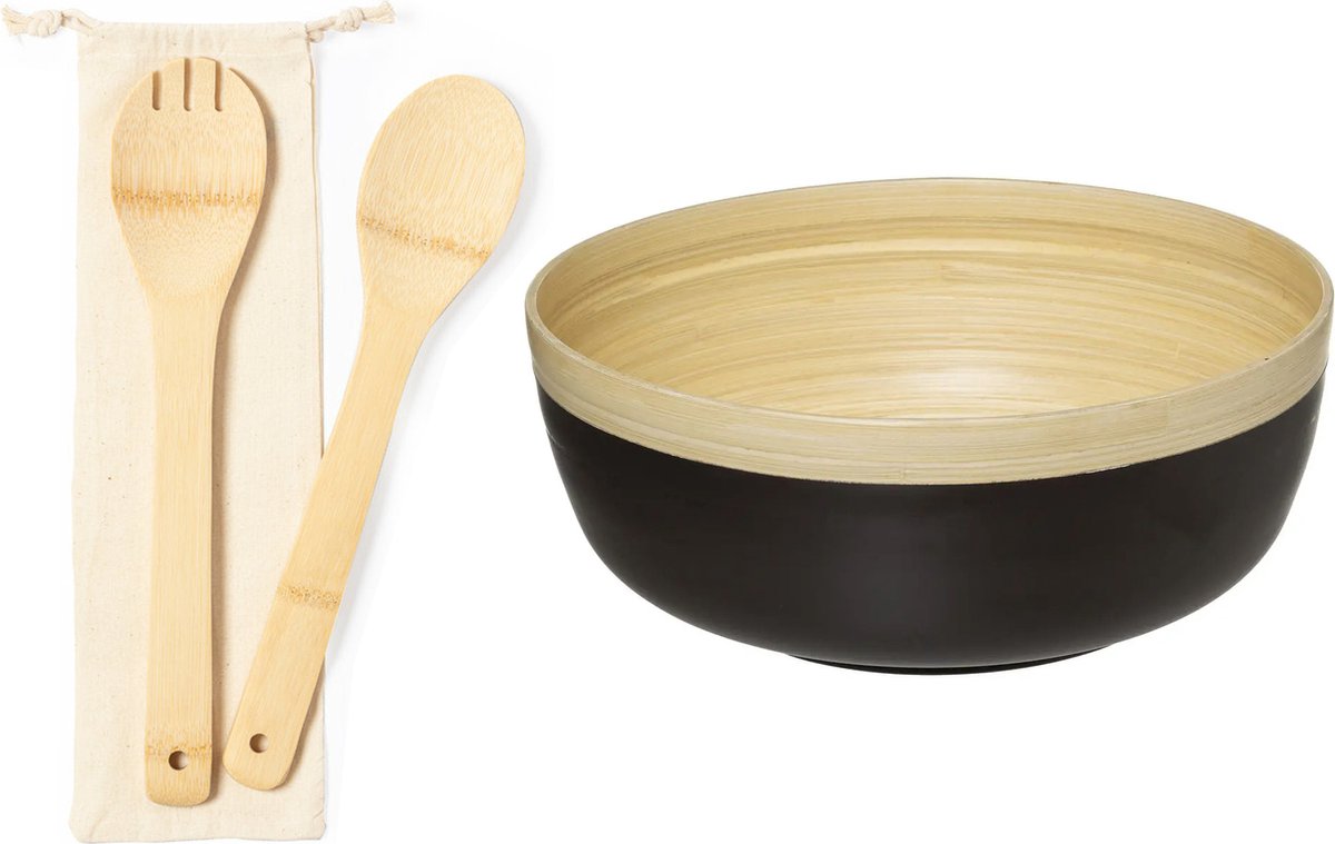 Slakom/serveerschaal en slacouvert - Bamboe hout - D30 cm