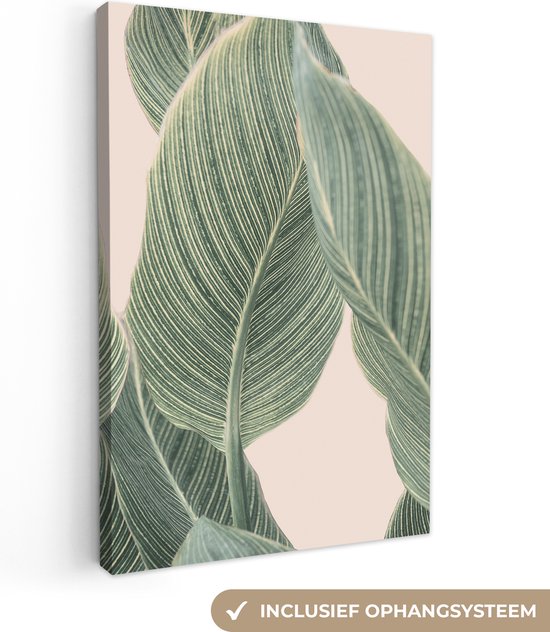 Canvas Schilderij Plant - Groen - Natuur - Beige - Wanddecoratie