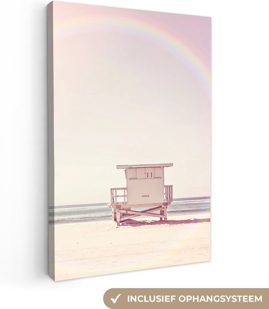 Tableau sur toile Plage - Cabane - Soleil - Mer - Été - 40x60 cm - Décoration murale