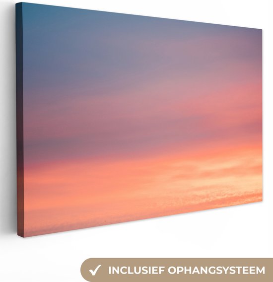 Canvas Schilderij Zon - Lucht - Wolken - Roze - 120x80 cm - Wanddecoratie