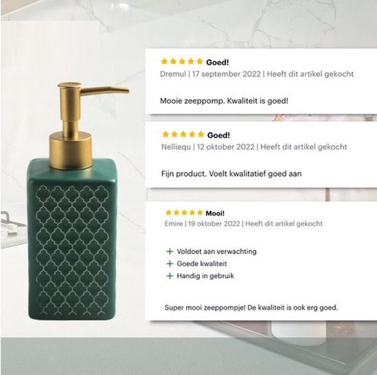 Autumnlife Zeepdispenser, groen afwasmiddeldispenser, keramisch met grote pompkop, navulbare vloeibare zeep, mat groen, geschikt voor keuken en badkamer, 350 ml