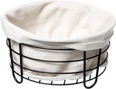 5Five - Corbeille à pain Bistro - métal/tissu - rond - noir/blanc crème - 22 x 11 cm