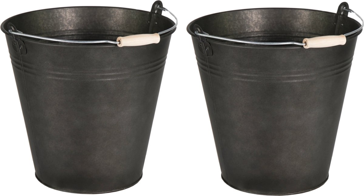 Goedkoopste Mega Collections Emmer/plantenpot/bloempot - 2x - zink - zwart - D28 x H27 cm