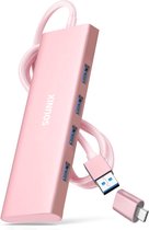 Sounix USB 3.0 Hub - USB Splitter - 4 extra USB 3.0 A Poorten - USB C Hub - Kabel van 60cm - 5 Gbps - Aluminium - Roze