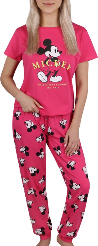 Pyjama en coton rose à manches courtes pour femmes Disney Mickey