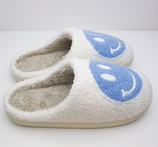 Happy Slippers - Chaussons Smiley - Slippers - Chaussons Smiley - Pantoufles femmes Femme & Homme - Slippers Happy - Chaussons souriants - Pantoufles - Pantoufles avec smiley - Chaussons Emoji - Chaussons Emoji - Taille 43- 44 - Blauw