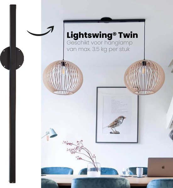 Lightswing® Twin Ophangsysteem voor twee Hanglampen tot 3,5 KG per lamp - Mat Zwart - 75cm Verplaatsbare Verlichting - Verstelbare Lamp Systeem - Lightswing