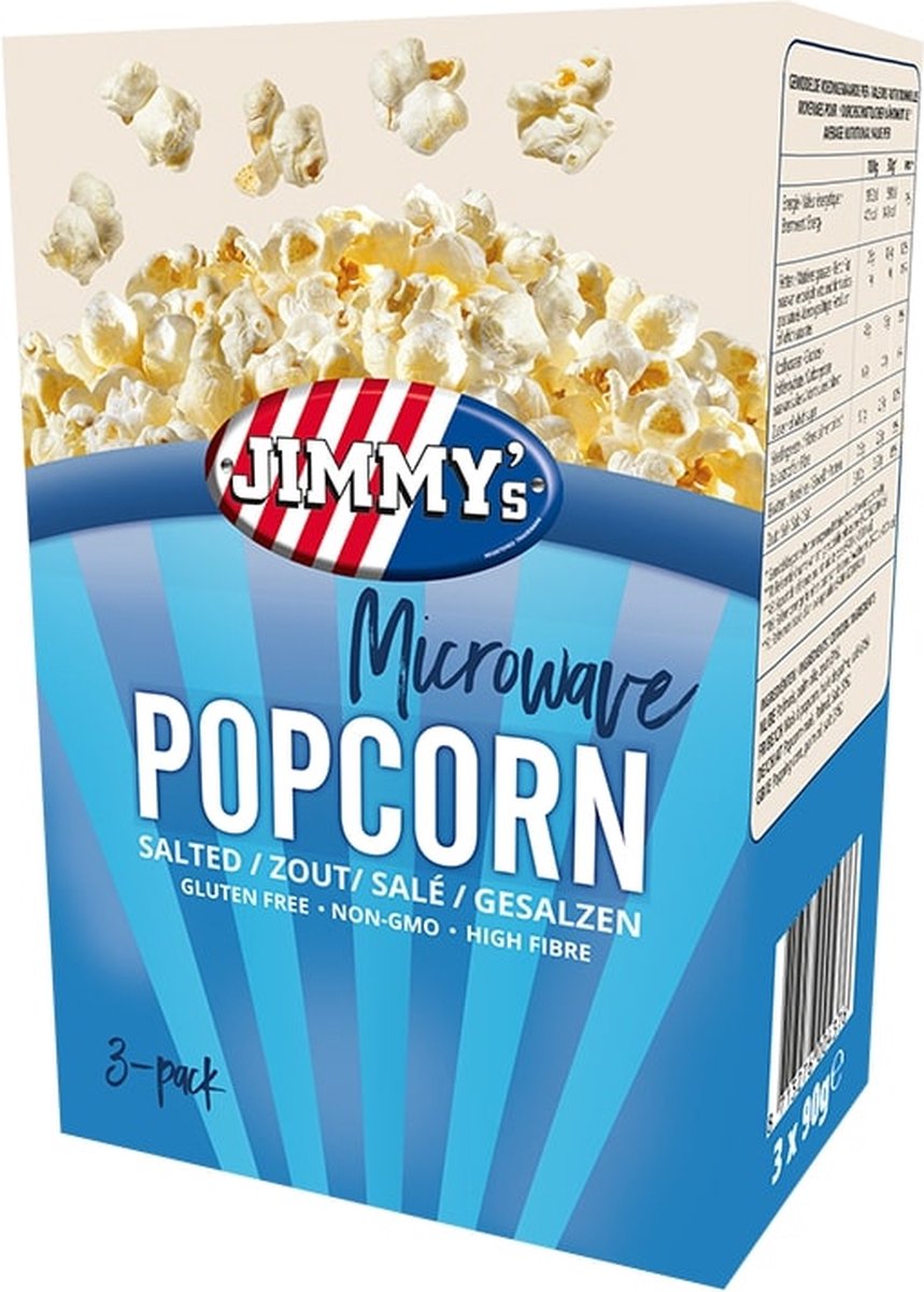 JIMMY's Microwave Popcorn Zout 3 x90 gram bol