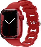 Strap-it Siliconen Chain band - Geschikt voor Apple Watch bandje - Series 1/2/3/4/5/6/7/8/9/SE/Ultra (2) - Rood - Siliconen bandje voor sport - iWatch bandje voor maat: 42 mm 44 mm 45 mm 49 mm