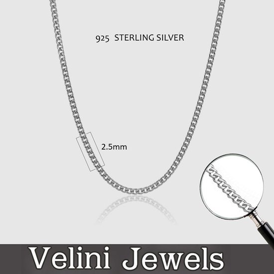 Velini jewels-2.5MM Cubaanse halsketting-925 Zilver Ketting- roestvrij ketting-40+5 CM verlenstuk met anker slot