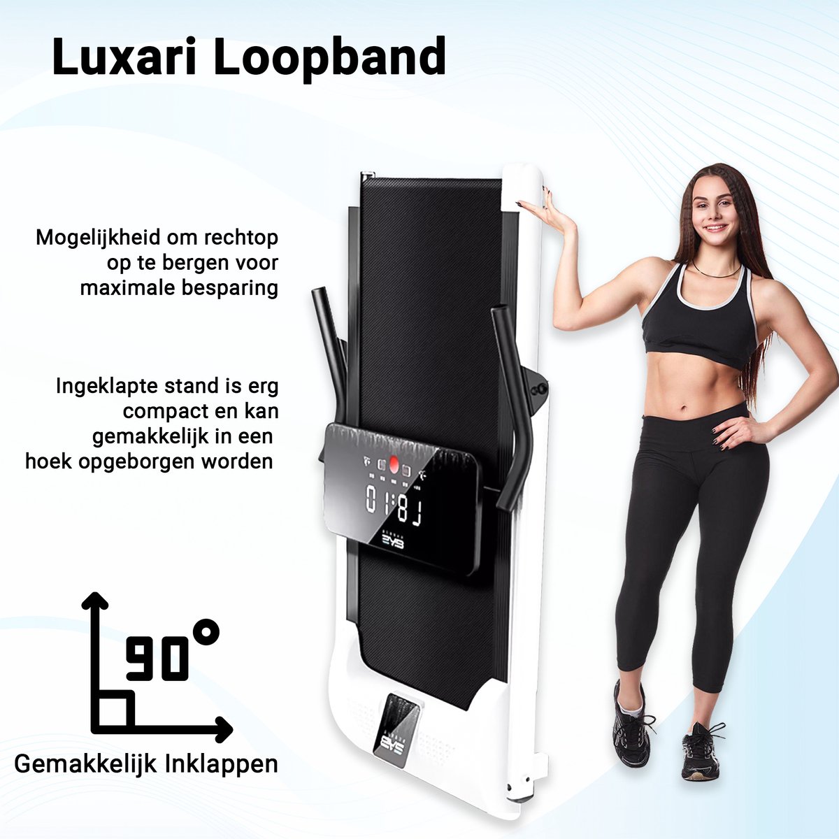 Afbeelding 2 van Luxari - Elektrische Loopband - 10 km max - 12 pre-set programma's & 3 verschillende modes - Tablet/Telefoon houder - Inklapbaar - LED display - Treadmill - Hometrainer - Thuis trainen