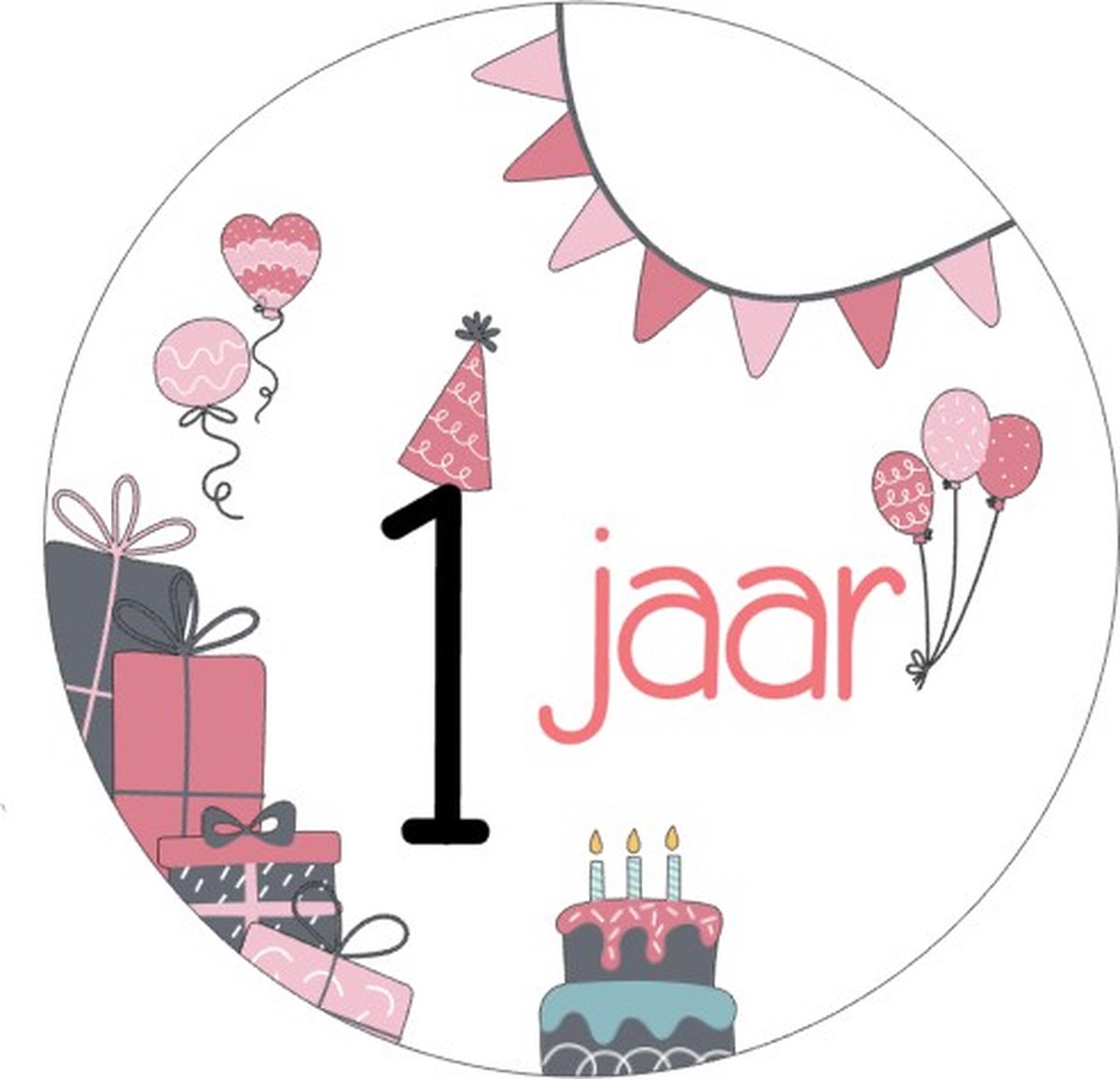 25x Sluitsticker 1 Jaar - Roze - 40 mm - Meiden Sticker - Sluitzegel - Sticker Verjaardag meisjes - Ballonnen - Cadeau's Kado's - Glossy - Sluitzegel - Wensetiket - Uitdelen - Jarig - Trakteren - Hoera
