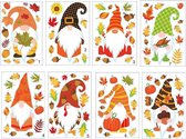 8 Vel - Herfst Raamstickers - Zelfklevende Decoratieve Stickers - Kabouter Motief - Esdoornblad Decals en Oude Man Pop - Thanksgiving Decoratie voor Thuis, Kantoor en Feestbenodigdheden