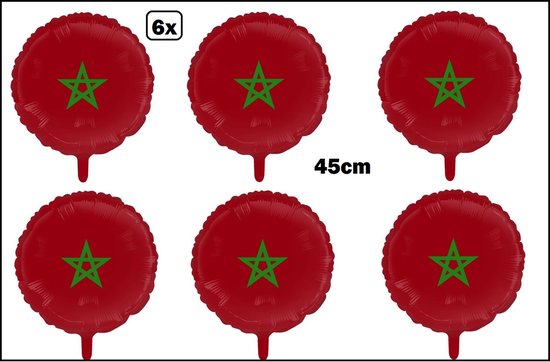 6x Folieballon Marokko (45 cm) - Thema feest land festival party fun folie ballon voetbal sport