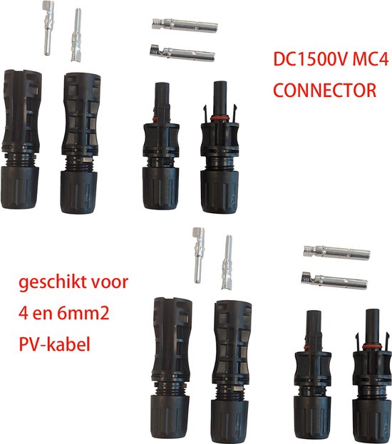 Melili mc4 connector-solar mc5 connector male en female-4 stuks-DC1500V-hoog kwaliteit-solar MC4 connector-zonnepaneel connector-kabel connector-Zonnepaneel MC4
