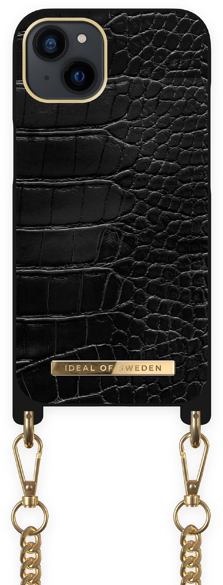 ideal of sweden phone necklace case geschikt voor Apple iphone 14 jet black croco