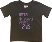 Shirt Aankondiging zwangerschap Ik word grote zus | korte mouw | Zwart/lila | maat 122/128 zwangerschap aankondiging bekendmaking Baby big sis sister