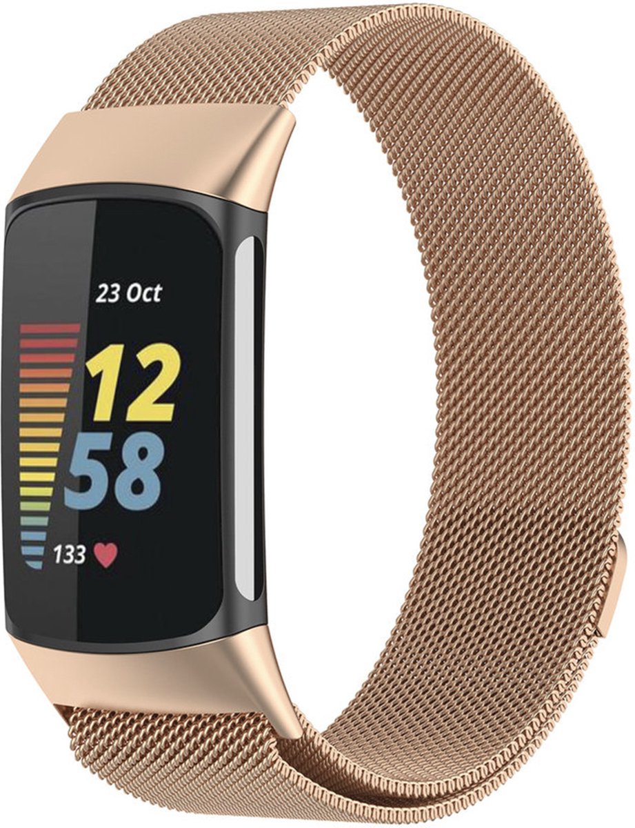MY PROTECT - Milanese Bandje Geschikt Voor Fitbit Charge 5 / Charge 6 - Milanees Fitbit Bandje - Rosé goud