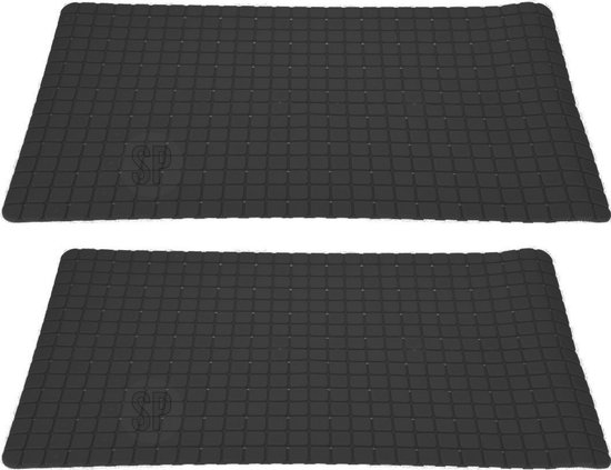2x stuks anti-slip badmatten zwart 69 x 39 cm rechthoekig - Badkuip mat - Grip mat voor in douche of bad