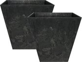 Set van 2x stuks bloempot/plantenpot gerecycled kunststof/steenpoeder zwart dia 30 cm en hoogte 30 cm - Binnen en buiten gebruik