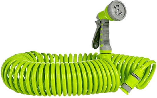 Tuyau d'arrosage flexible en spirale vert avec tête de pulvérisation 15  mètres 