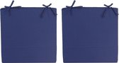 2x Stoelkussens voor binnen- en buitenstoelen in de kleur donkerblauw 40 x 40 cm - Tuinstoelen kussens