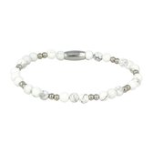 *My Bendel - Zilverkleurige kralenarmband met Howlite edelstenen - Zilverkleurige elastische armband van edelstaal gecombineerd met Howlite edelsteen - Met luxe cadeauverpakking