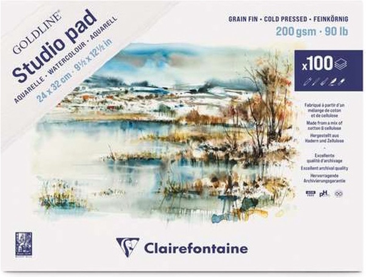 Bloc de 20 papiers aquarelle Fontaine 'Clairefontaine' Coton Grain