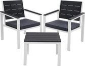 Mobilier de jardin - Set de 3 - 2 Chaises de jardin, 1 table de jardin - 2 Coussins amovibles - pour terrasse, Jardin, balcon - structure en métal - gris fumé - Zwart