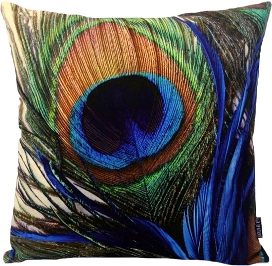 Sierkussen Peacock Feather / Pauwenveer | 45 x 45 cm | Katoen/Linnen
