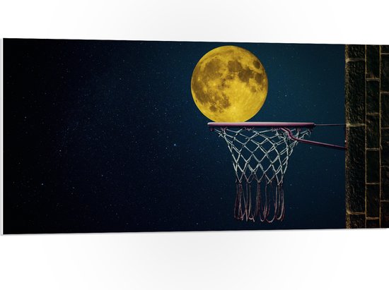 PVC Schuimplaat- Maan met Gele Gloed in Basketbal Net - 100x50 cm Foto op PVC Schuimplaat
