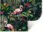 Muurstickers - Sticker Folie - Jungledieren - Patroon - Kinderen - Flamingo - Papegaai - Kids - 80x60 cm - Plakfolie - Muurstickers Kinderkamer - Zelfklevend Behang - Zelfklevend behangpapier - Stickerfolie