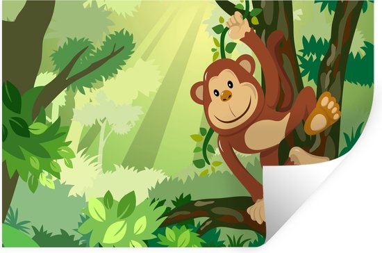 Stickers muraux - Film autocollant - Singe - Jungle - Garçons - Filles - Fleurs - Kids - 60x40 cm - Film adhésif - Stickers muraux Chambre d'enfant - Papier peint autocollant