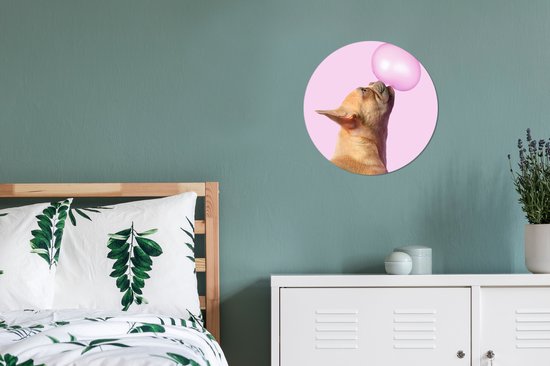 WallCircle - Wall Circle - Wall Circle Indoor - Chien - Animaux - Chewing Gum - Rose - 30x30 cm - Décoration murale - Peintures Ronds