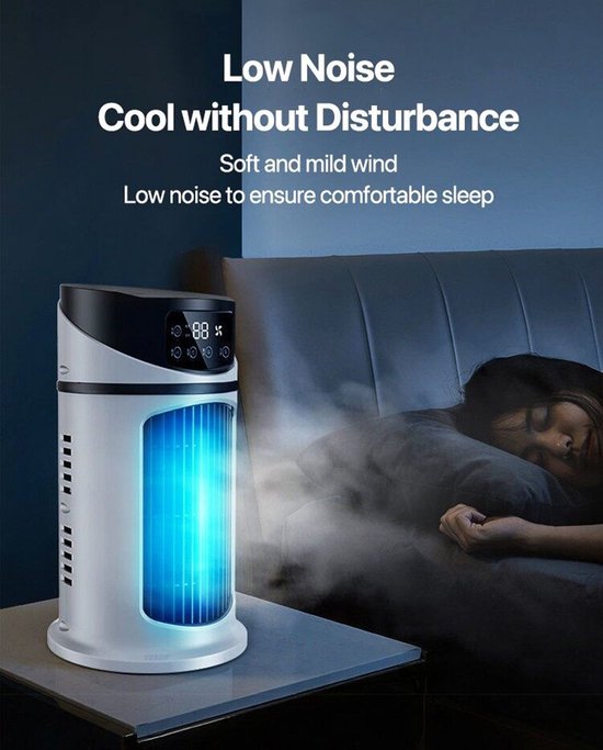 Mini climatiseur TechU™ 3 en 1 - Refroidir, souffler, humidifier l'air - Ventilateur de refroidissement portable - 6 vitesses de vent - Avec minuterie - Climatiseur USB - Wit