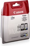 Canon Pixma multipack met zwarte PG-545 en kleurencartridge CL-546. Grijze verpakking met rode accenten.