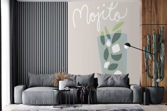 Behang - Fotobehang Mojito - Cocktail - Groen - Recept - Breedte 205 cm x hoogte 280 cm - Behangpapier