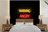 Behang - Fotobehang Gaming - Quotes - Warning angry gamer - Neon - Breedte 280 cm x hoogte 280 cm
