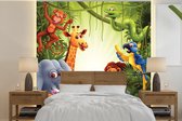 Behang babykamer - Fotobehang Jungle - Jongens - Meiden - Baby - Olifant - Leeuw - Giraf - Breedte 280 cm x hoogte 280 cm