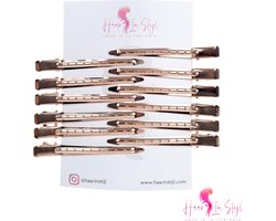 Haar in Stijl® | 12 stuks Lange Rosé Gouden Metalen Haarclips | haarklem | kapper haar tools clips klips klem | platbek | kappers haarklemmen | 12x Stevige Professionele afdeelklemmen pin curls