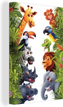 Tableau Peinture Jungle - Animaux - Garçons - Filles - Girafe - Éléphant - Kids - 80x120 cm - Décoration murale