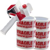 profipack verpakkingstape tape dispenser + 6 rollen verpakkingstape "Fragile" promopack stevig klevend sterk