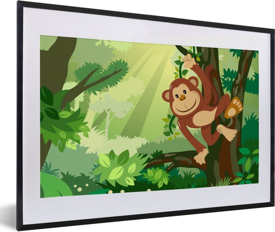 Fotolijst incl. Poster - Aap - Jungle - Jongens - Meisjes - Bloemen - Kids - 60x40 cm - Posterlijst